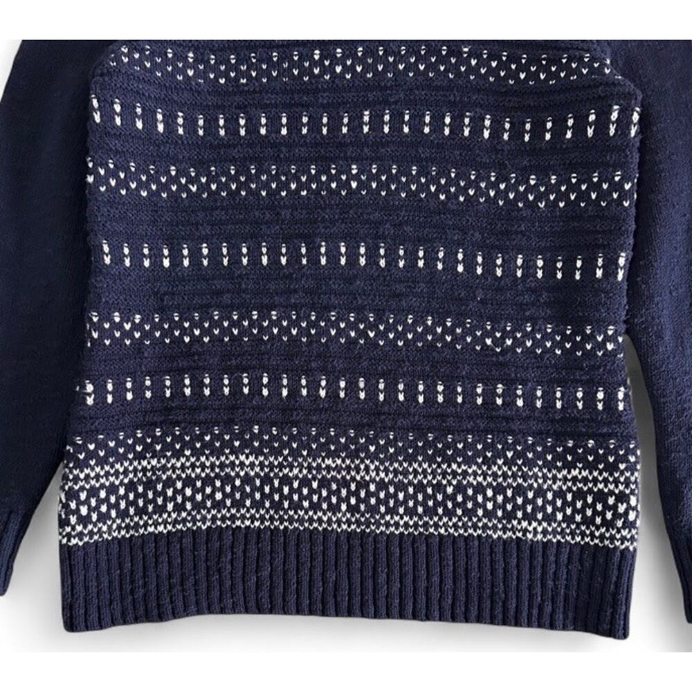 LL Bean Navy Blue White Patterned Knit Sweater Women’s Size M 100% Cotton - Picture 3 of 6